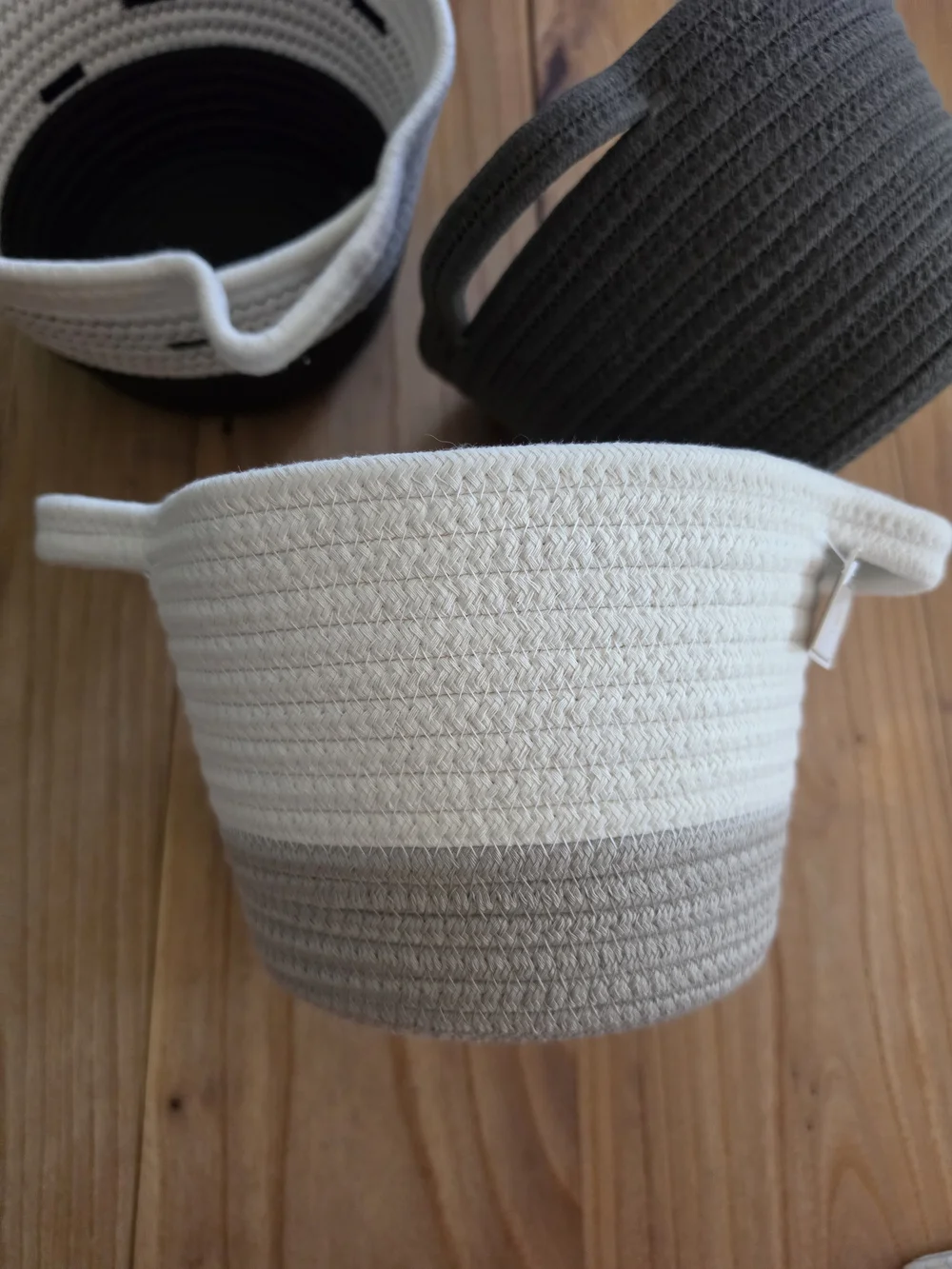 Set of 3 Woven Storage Baskets - Cream, Taupe, Charcoal
